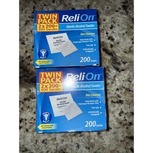 2 Boxes ReliOn Skin Cleanser Sterile Alcohol Swabs 200 Count/box. 4490